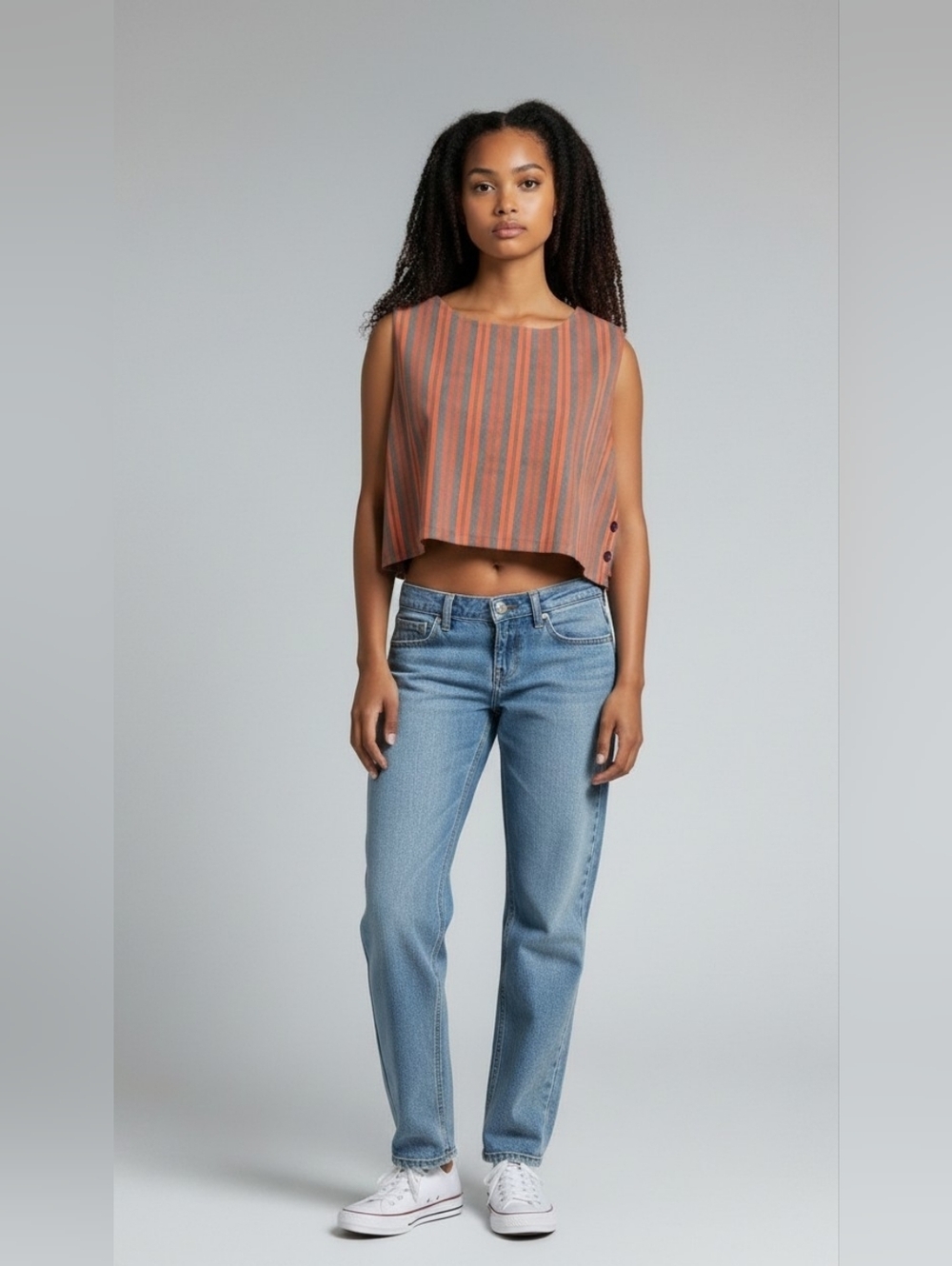 ACE & JIG BOHO Organic Cotton Striped Sleeveless Top Misses Large